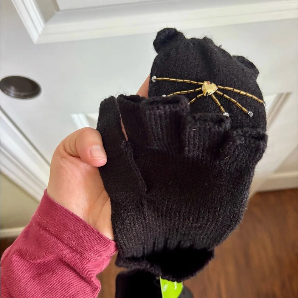 NWT Kate Spade New York Black Embellished Knit Mittens | Designer Winter Gloves